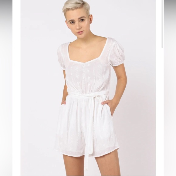 Dex White Eyelet Smocked Tie Back Summer Romper - Picture 1 of 5